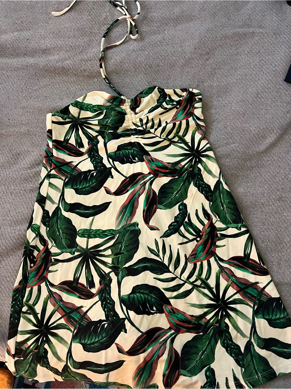 Andie tropical Leaf Print Halter Sundress - Green and Cream